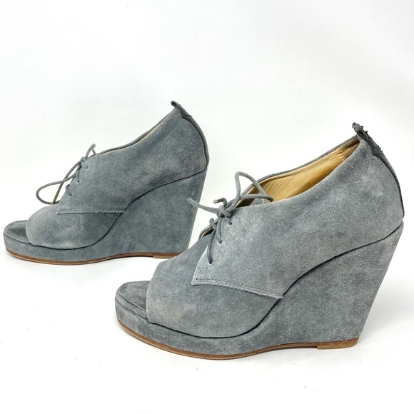 Rag & Bone Sahara Grey Suede Open Toe Lace Up Platform Wedges Size 38 - Picture 4 of 12